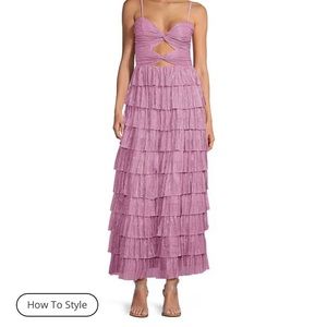 Gianni Bini Ballet Grace Metallic Plisse Sweetheart Neck Cut-Out Tiered Dress